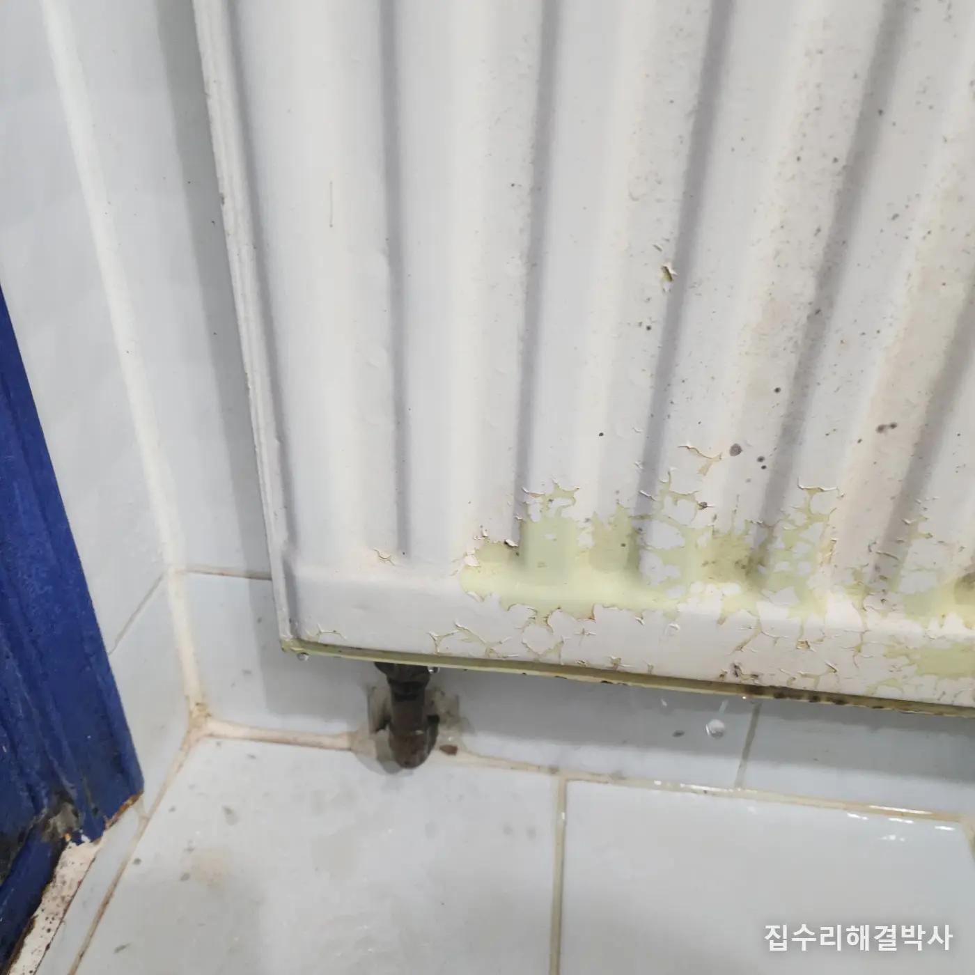 화장실 라디에이터에서 물이 샐 때 — 떼어내고 스텐 주름관으로 직관 연결하는 방법 시공 사진 1