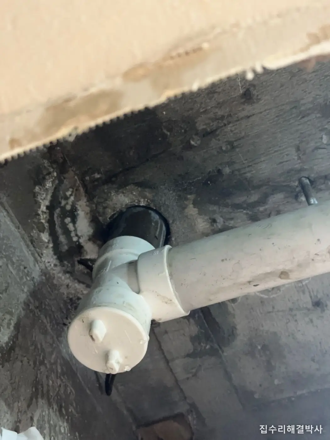 새 PVC 배관과 소제구로 재시공한 모습